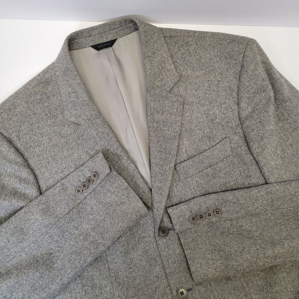 DKNY Gray Herringbone Wool/Cashmere Made in Italy Blazer Jacket 44R